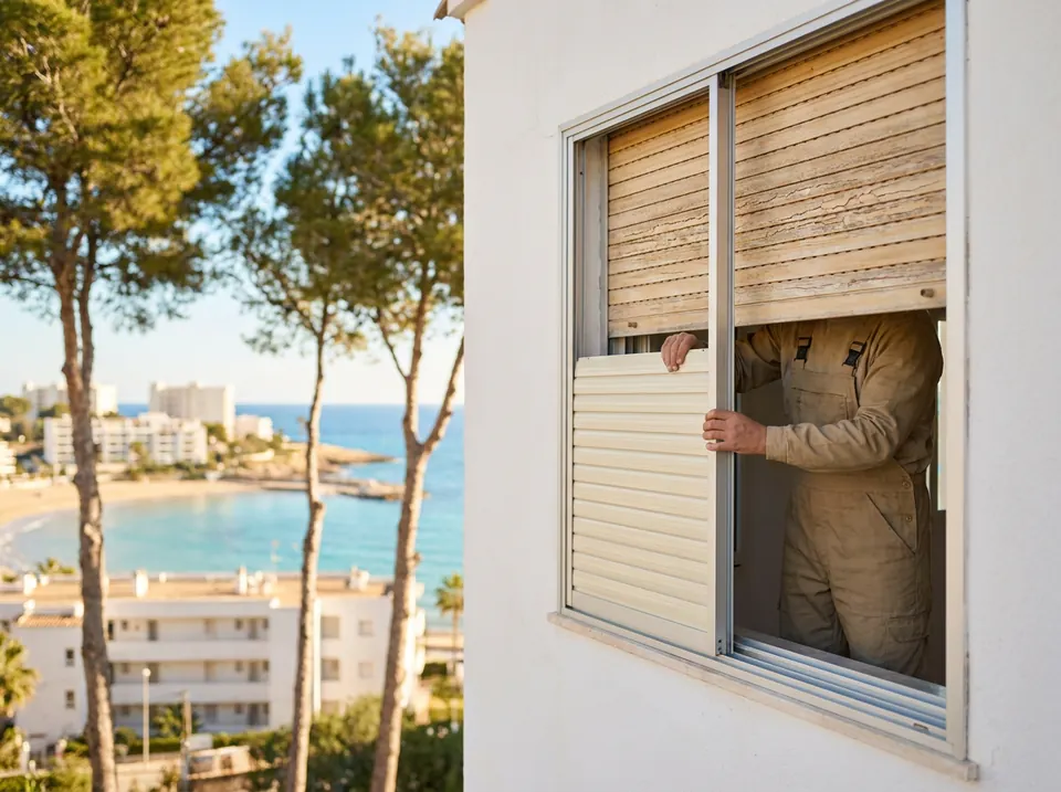 Sustitución de lamas en la persiana de una ventana con vistas al mar